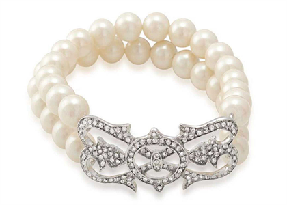 Silver Plated CZ Studded Womens Pearl Bracelet